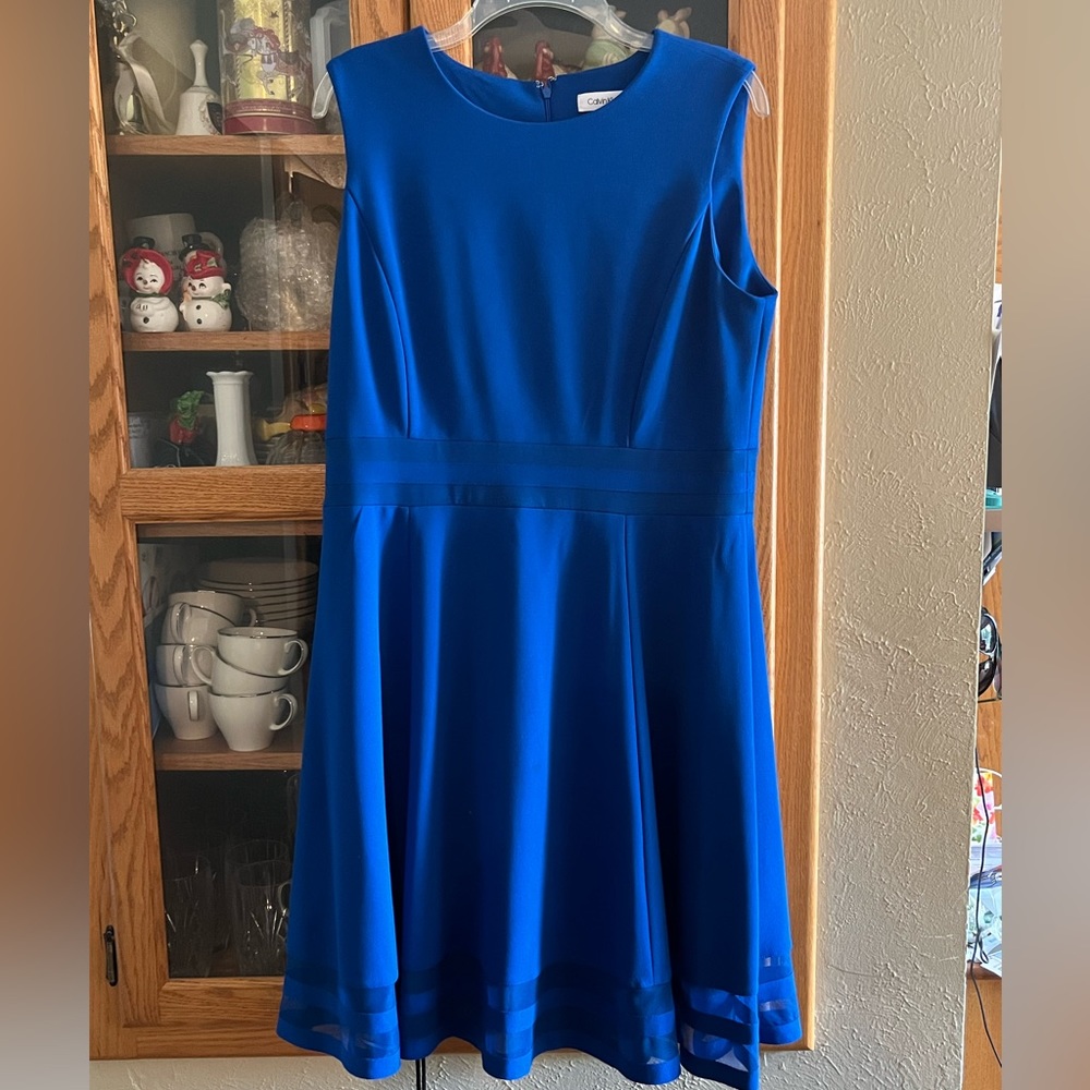 Calvin Klein - 14 - A-line Royal Blue Dress with detailing on waist and hem